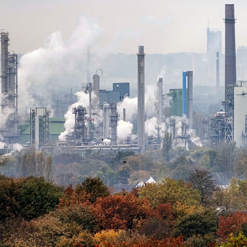 FILE - A BP oil refinery operates in Gelsenkirchen, Germany, Oct. 24, 2024. (AP Photo/Martin Meissner, File)