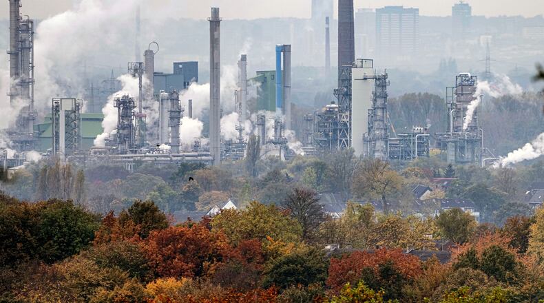 FILE - A BP oil refinery operates in Gelsenkirchen, Germany, Oct. 24, 2024. (AP Photo/Martin Meissner, File)