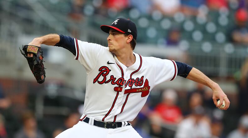 Braves starting pitcher Max Fried delivers against the Colorado Rockies during the first inning in a MLB baseball game on Aug. 30, 2022, in Atlanta.  Curtis Compton / Curtis Compton@ajc.com