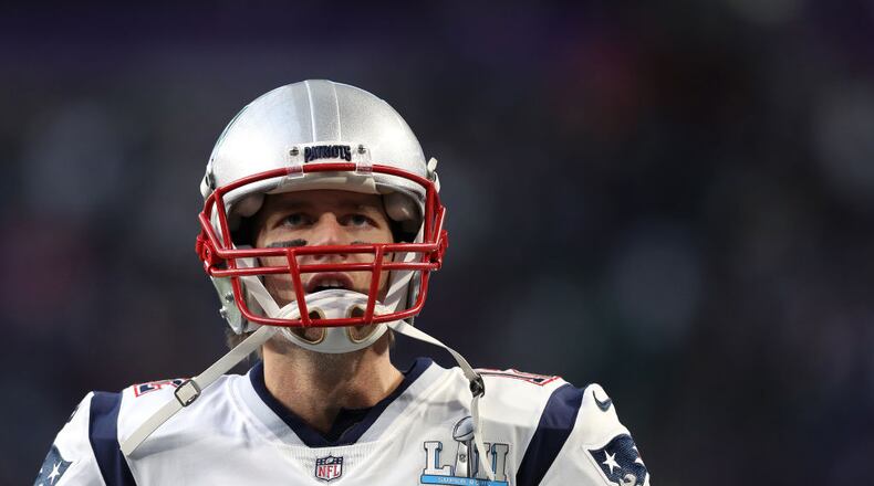 Tom Brady #12 of the New England Patriots takes the field before playing against the Philadelphia Eagles in Super Bowl LII.