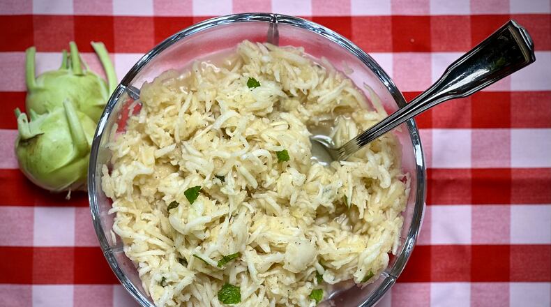 This sweet, citrusy kohlrabi slaw makes an unexpected addition to a Labor Day weekend picnic.
(Kellie Hynes for The Atlanta Journal-Constitution)