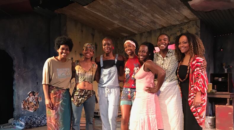 From left, Shayla Love, Isake Akanke, Danai Gurira, Asha Duniani, Charity Jordan, Parris Sarter and director Tinashe Kajese. Photo provided to the AJC courtesy of Synchronicity Theatre