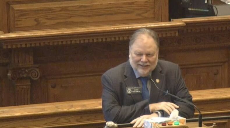 Sen. Jeff Mullis thanks the Senate in this screenshot after being commended for his 22 years of service on Tuesday, March 22. Mullis will not seek reelection this year. (Georgia Senate)