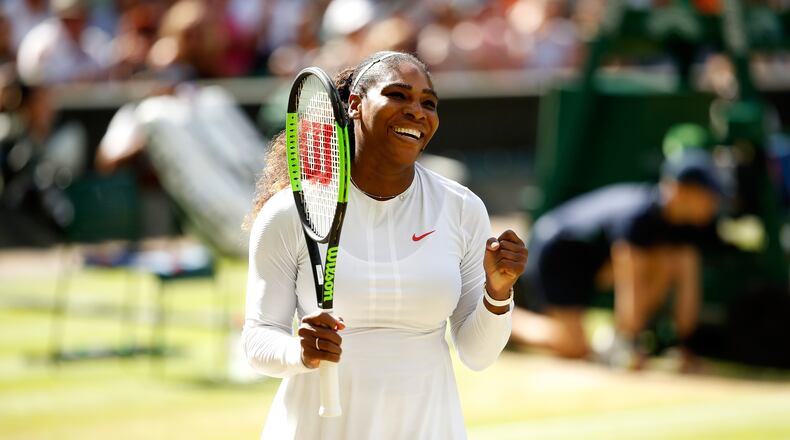 Serena Williams celebrates after her quarterfinal win Tuesday.  (Photo by Julian Finney/Getty Images)