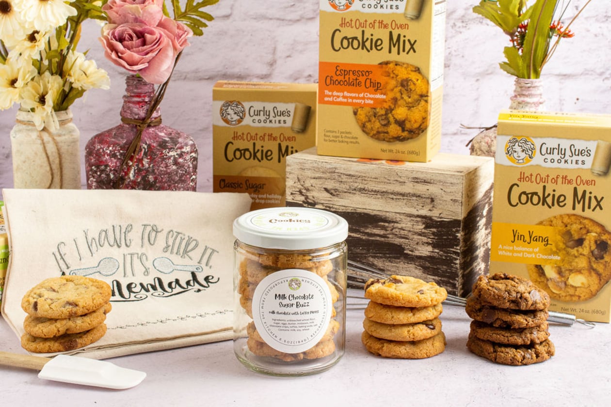 Curly Sue’s Cookies offers baked cookies, cookie mixes and frozen cookie dough. (Courtesy of Curly Sue’s Cookies/Grub Freaks)