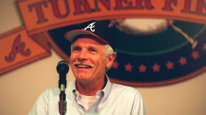Ted Turner holds a press conference on Marlch 29, 1997 before the opening day at Turner Field. (AJC Staff Photo/David Tulis)