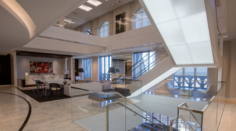 Photo of the reception area at the Alston & Bird offices in Atlanta on January 24th, 2018. For story in the AJC Top Workplaces section.  (Photo by Phil Skinner)