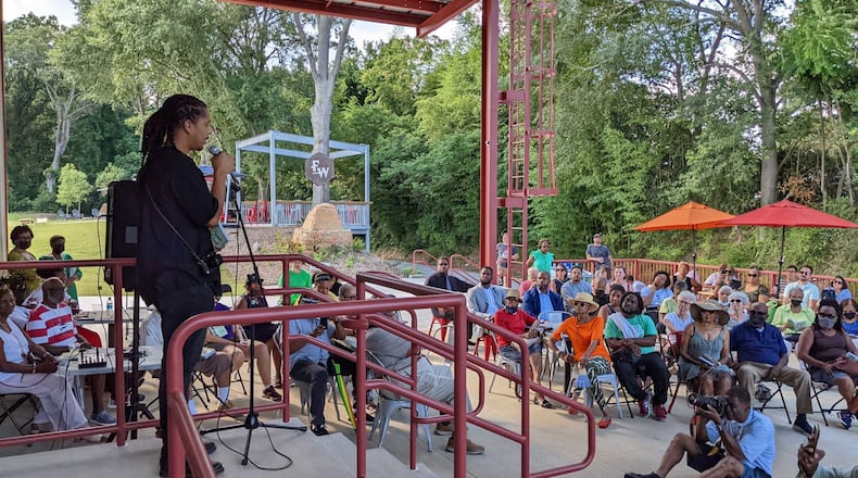 Joshua Parks, photographer for the "The Green Book of South Carolina" published by Hub City Books, speaks at the book launch last month. 
(Courtesy of Hub City Press/Meg Reid)