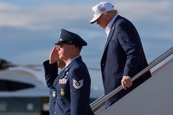 President Donald Trump exits Air Force One to board Marine One, at Joint Base Andrews, Md., Sunday, July 6, 2025, en route to the White House after spending the weekend in New Jersey. (AP Photo/Jacquelyn Martin)