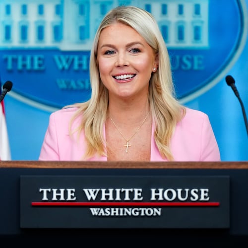FILE - White House press secretary Karoline Leavitt speaks with reporters in the James Brady Press Briefing Room at the White House, July 16, 2026, in Washington. (AP Photo/Julia Demaree Nikhinson, File)