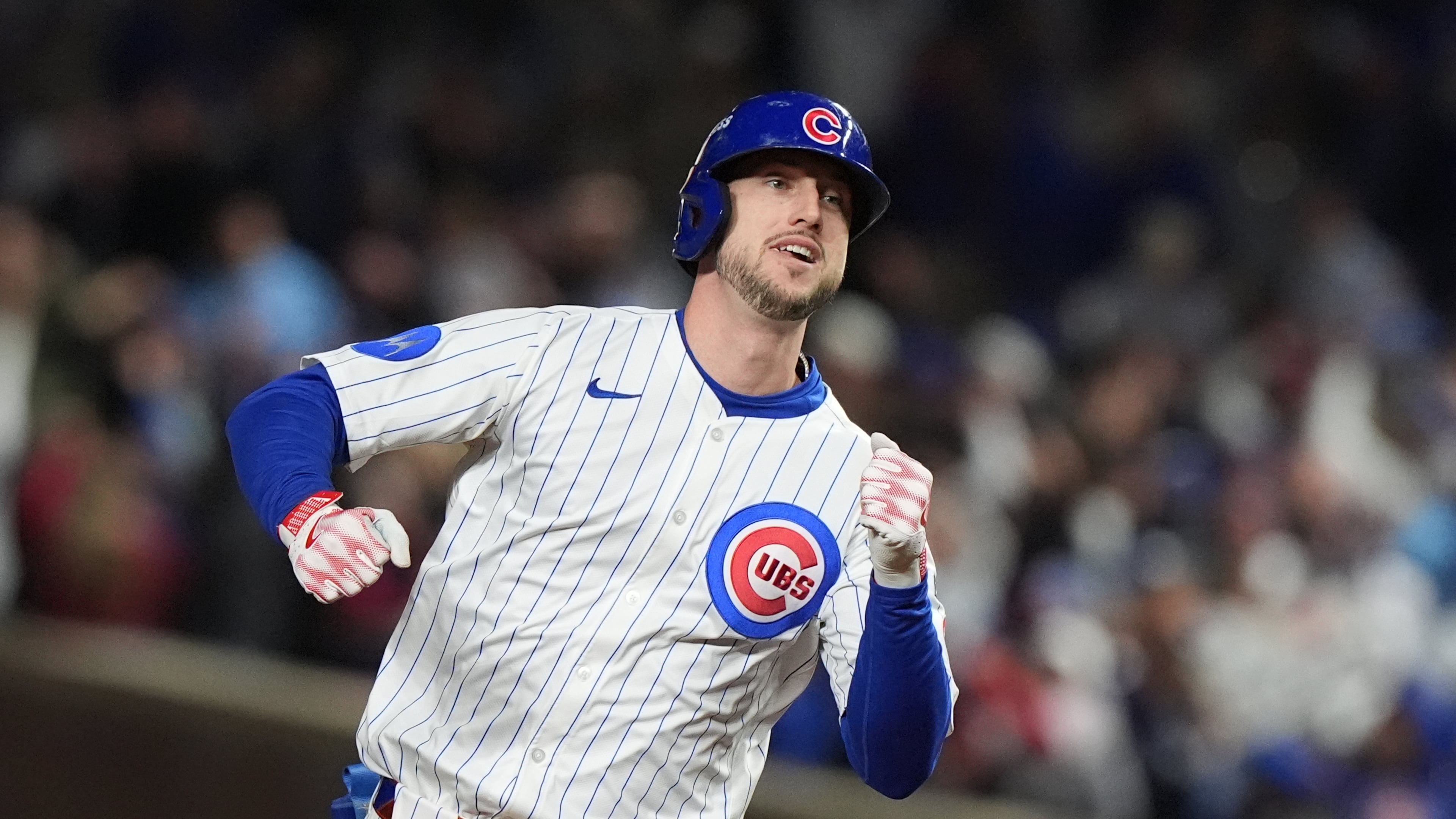 Chicago Cubs' Kyle Tucker (30) runs the bases after hitting a solo home run during the seventh inning of Game 4 of baseball's National League Division Series against the Milwaukee Brewers Thursday, Oct. 9, 2025, in Chicago. (AP Photo/Nam Y. Huh)