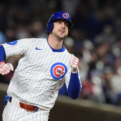 Chicago Cubs' Kyle Tucker (30) runs the bases after hitting a solo home run during the seventh inning of Game 4 of baseball's National League Division Series against the Milwaukee Brewers Thursday, Oct. 9, 2025, in Chicago. (AP Photo/Nam Y. Huh)