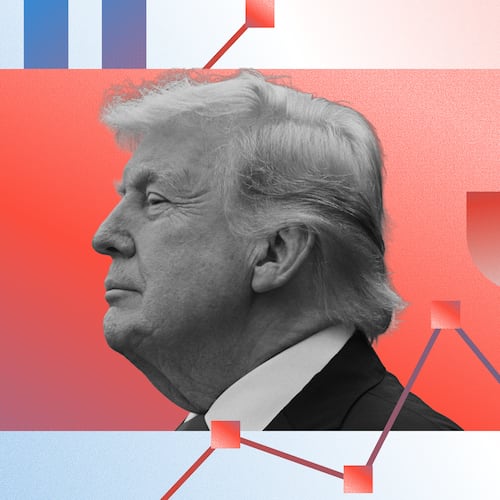 A new AJC poll shows that 81% of likely Republican voters across Georgia agree with Trump’s actions in office. (Photo illustration: AJC | Source: Getty)