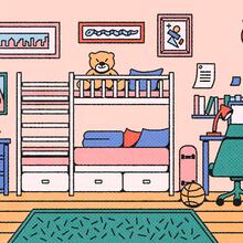 After years of school schedules, first days and family routines, an empty bedroom can mark the start of a new chapter for parents, too. (Illustration: Broly Su/AJC)