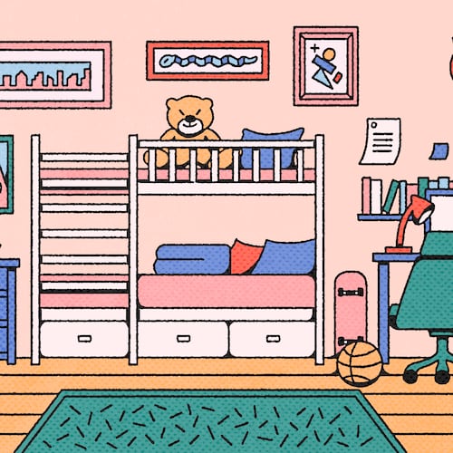 After years of school schedules, first days and family routines, an empty bedroom can mark the start of a new chapter for parents, too. (Illustration: Broly Su/AJC)