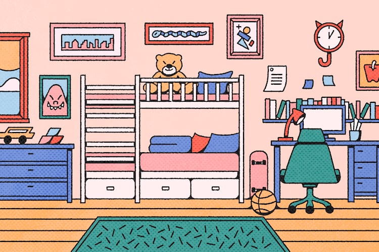 After years of school schedules, first days and family routines, an empty bedroom can mark the start of a new chapter for parents, too. (Illustration: Broly Su/AJC)