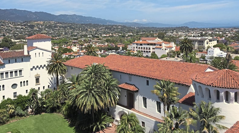 On a clear day, the tower atop the Santa Barbara County Courthouse offers a 360-degree views across red-tiled rooftops of the city, mountains and ocean. (Gretchen McKay/Pittsburgh Post-Gazette/TNS)