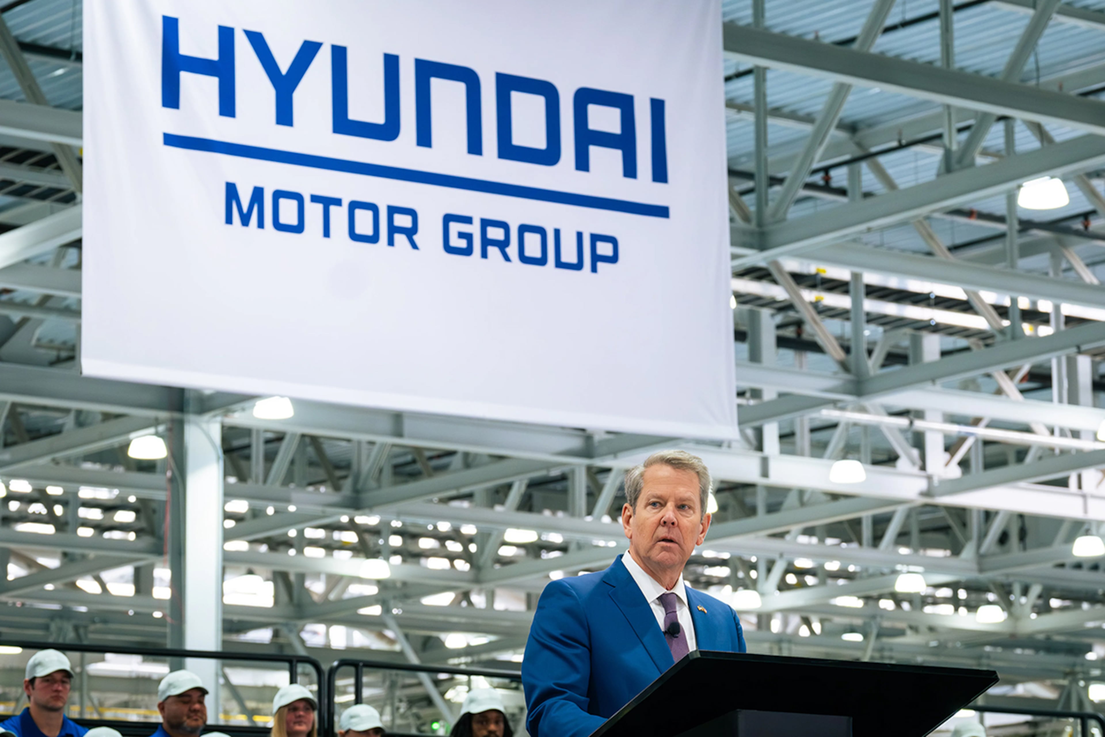 Georgia Gov. Bryan Kemp speaks at the grand opening of the Hyundai Metaplant in Bryan County on March 26, 2025. (Justin Taylor/The Current GA)