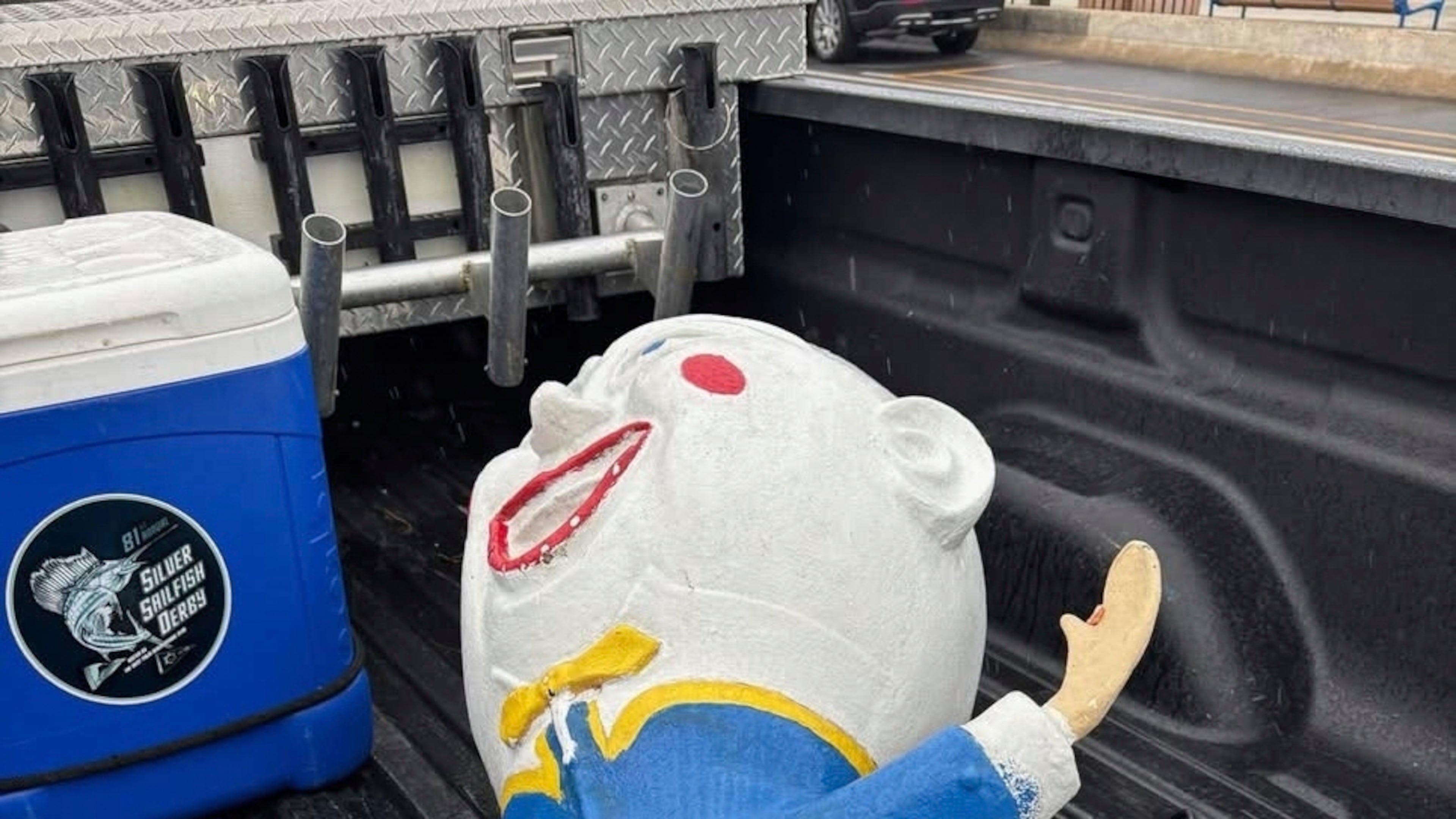 In this photo released by the Cape May Police Department N.J., a damaged Humpty Dumpty statue is seen in the back of a truck on Sept. 7, 2025, in Cape May, N.J., after vandals stole it from a miniature golf course and dumped it nearby. (Cape May Police Department via AP)