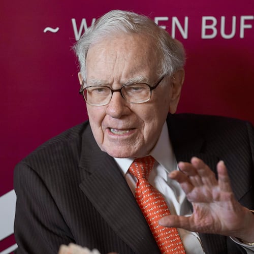 FILE - Warren Buffett, chairman and CEO of Berkshire Hathaway, speaks during a game of bridge following the annual Berkshire Hathaway shareholders meeting May 5, 2019, in Omaha, Neb. (AP Photo/Nati Harnik, File)