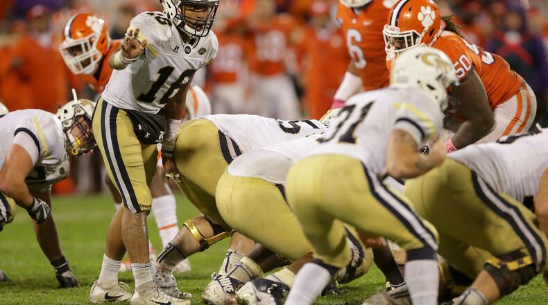 CLEMSON, SC - OCTOBER 28:  TaQuon Marshall #16 of the Georgia Tech Yellow Jackets signals to his team against the Clemson Tigers during their game at Memorial Stadium on October 28, 2017 in Clemson, South Carolina.  (Photo by Streeter Lecka/Getty Images)