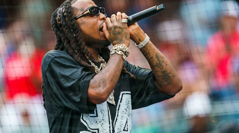 Atlanta-based hit rapper Quavo surprised fans with a performance of his unreleased song "Who Wit Me" on top of the Braves’ dugout during the game against the New York Yankees at Truist Park on Tuesday, Aug.15, 2023, in Atlanta. (Photo by Matthew Grimes Jr. / Atlanta Braves)