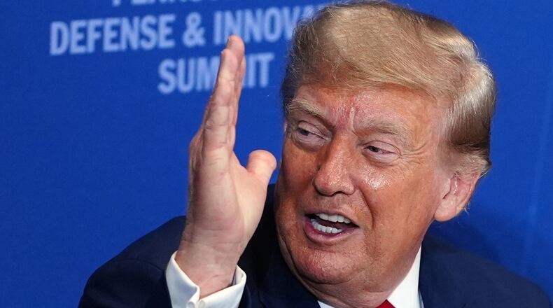 President Donald Trump speaks at the United States Army War College in Carlisle, Pa., during the Pennsylvania Defense and Innovation Summit, Wednesday, July 15, 2026. (AP Photo/Julia Demaree Nikhinson)
