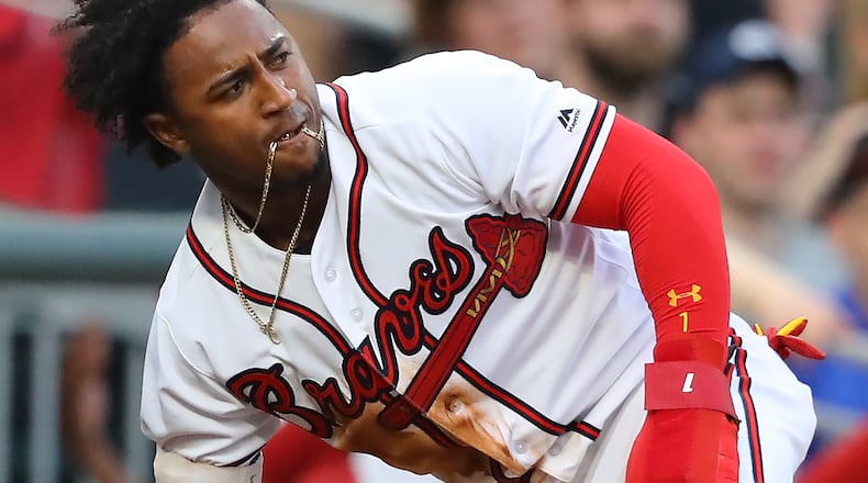 Ozzie Albies had a majors-leading .484 average against lefties before Sunday. (Curtis Compton/ccompton@ajc.com)