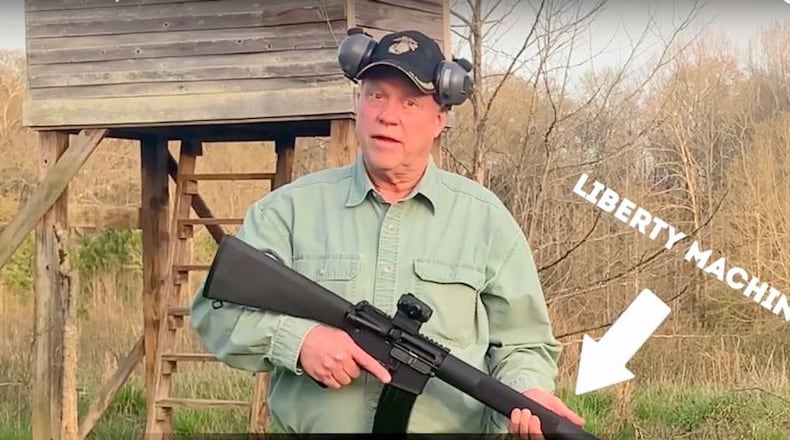 Former congressman Paul Broun and an AR-15, a tool to keep at bay the “looting hordes from Atlanta.” (Screenshot from Broun campaign video)