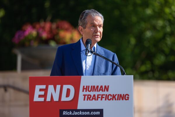 Rick Jackson, the Republican nominee for governor of Georgia, seen here at a news conference in Atlanta earlier this month. (Arvin Temkar/AJC)