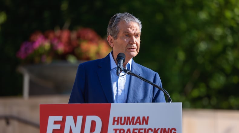 GOP nominee for governor Rick Jackson released his plan to fight human trafficking at a news conference on Wednesday in Atlanta. (Arvin Temkar/AJC)