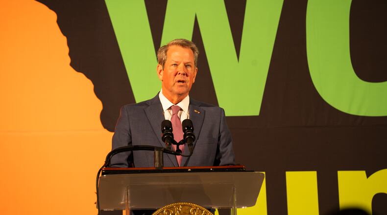 Gov. Brian Kemp announces the launch of Georgia Match, a direct college admissions program for high school seniors, at the Freight Depot in Atlanta on Thursday, Oct. 5, 2023. (Olivia Bowdoin for The Atlanta Journal-Constitution)