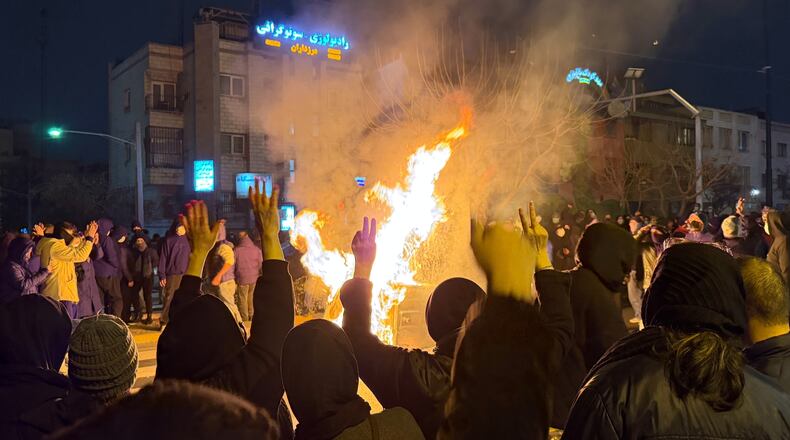 FILE - In this photo obtained by The Associated Press, Iranians attend an anti-government protest in Tehran, Iran, Jan. 9, 2026. (UGC via AP, File)
