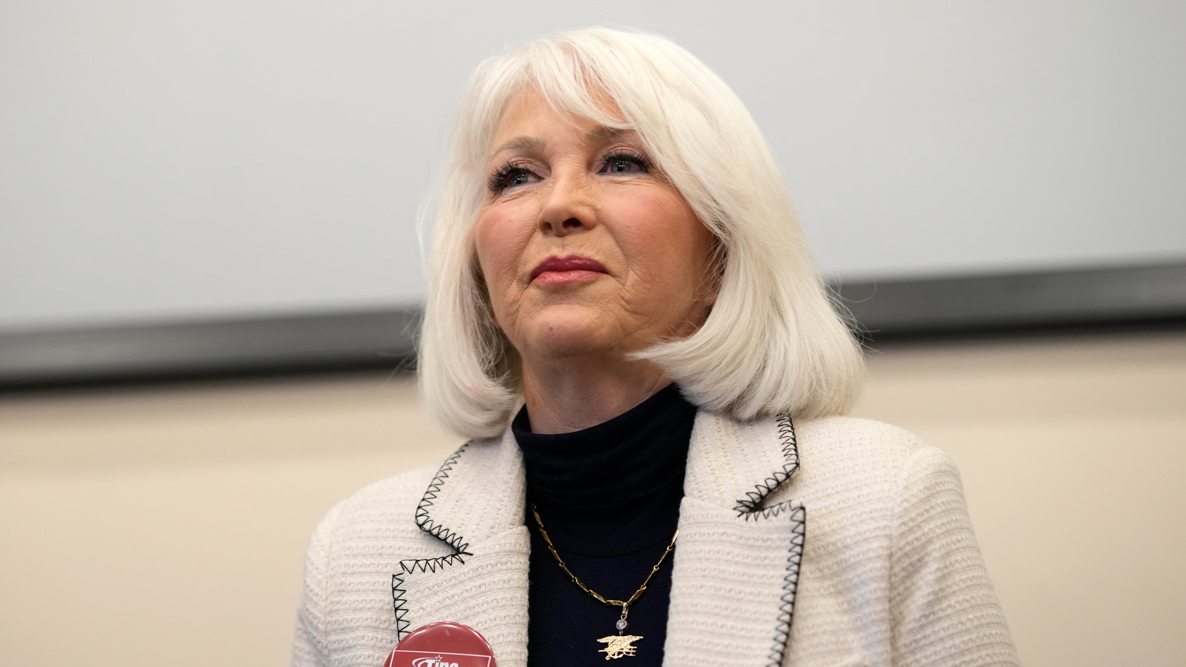 FILE - Candidate Tina Peters speaks during a debate for the state leadership position, Feb. 25, 2023, in Hudson, Colo. (AP Photo/David Zalubowski, File)