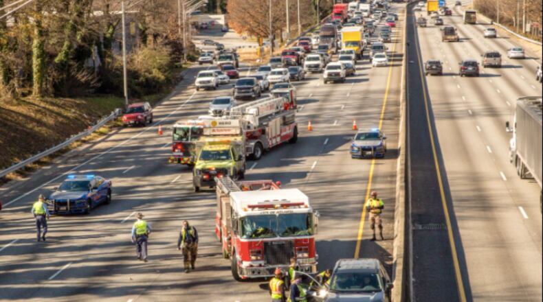 The crash blocked all eastbound lanes of I-20 for about 45 minutes Tuesday afternoon.
