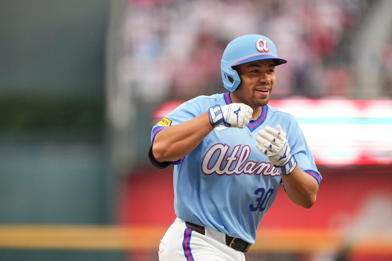 Atlanta Braves' Drake Baldwin (celebrating a home run in May) might soon return to the team. (Brynn Anderson/AP)