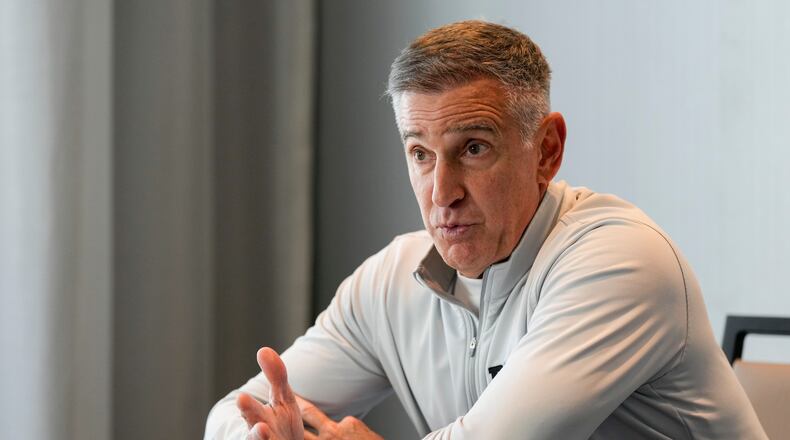 FILE - Big Ten Conference commissioner Tony Petitti speaks during a news conference after meetings between the Southeastern Conference and Big Ten Conference, Thursday, Oct. 10, 2024, in Nashville, Tenn. (AP Photo/George Walker IV,File)