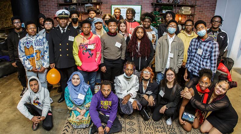 Launchpad students pose for a photo at a December 2022 event at Building21 Philadelphia high school. (Dannyelle Austin/Building21)
