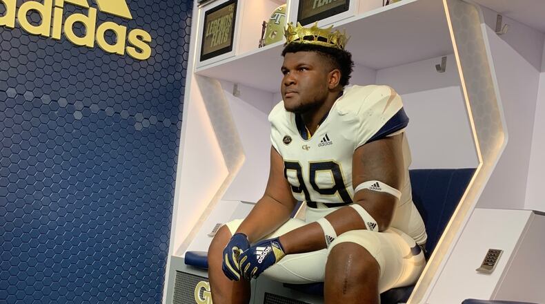 Calera (Ala.) High defensive tackle Jayson Jones on a recent unofficial visit to Georgia Tech. Jones, a four-star prospect, is committed to Alabama. (Courtesy Leonard Stephens)