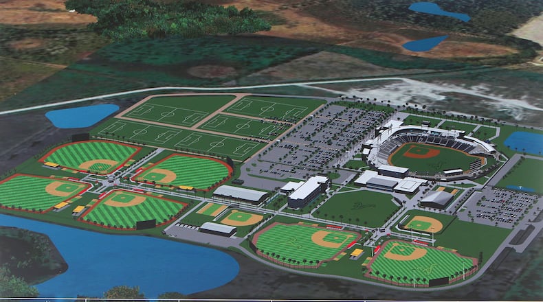 Local elected officials and Atlanta Braves team executives gathered to break ground on the new spring training facility in North Port, Fl. Monday Oct.16, 2017. The $100 million complex is scheduled to be completed in time for spring training 2019. ( Herald-Tribune photo / Matt Houston )