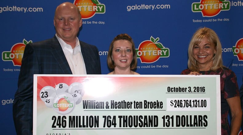 William and Heather ten Broeke of Brookhaven claimed their $246 million prize on Monday. (Credit: Georgia Lottery)