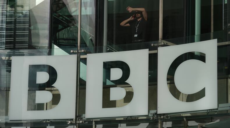 FILE - The BBC logo is displayed at its headquarters in London, Nov. 12, 2025. (AP Photo/Kin Cheung, File)