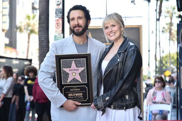 Josh Groban (left) and fiance Natalie McQueen pose during a ceremony honoring Groban with a star on the Hollywood Walk of Fame on Wednesday, May 6, 2026, in Los Angeles. (Richard Shotwell/Invision/AP)