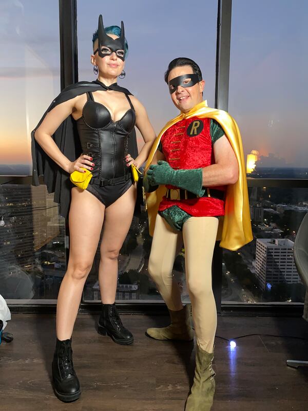 Jason Marsden, an actor, was in the Walk of Fame at Dragon Con in 2016 and met and eventually married Remy Dee. Here they are as Catwoman and Robin at a subsequent Dragon Con in 2023 in their Marriott Marquis room in downtown Atlanta. (Courtesy of Jason Marsden)