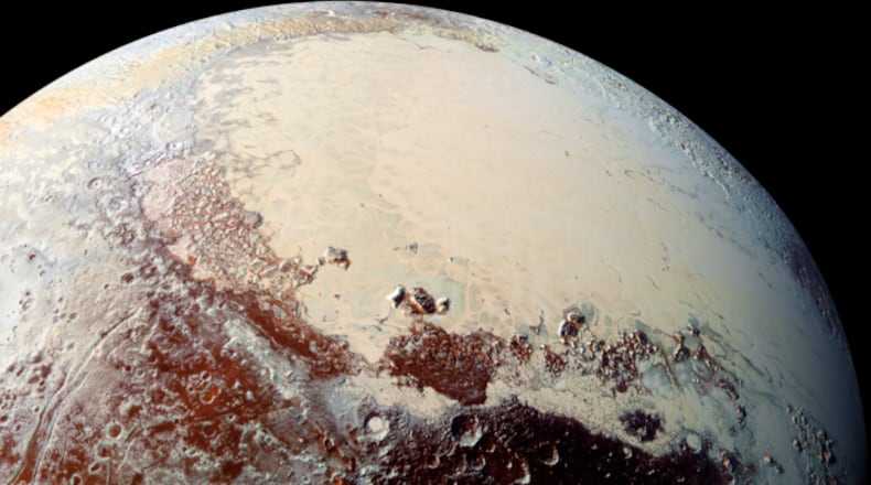 This high-resolution image captured by NASA’s New Horizons spacecraft shows the bright expanse of the western lobe of Pluto’s “heart,” or Sputnik Planitia, which is rich in nitrogen, carbon monoxide and methane ices.