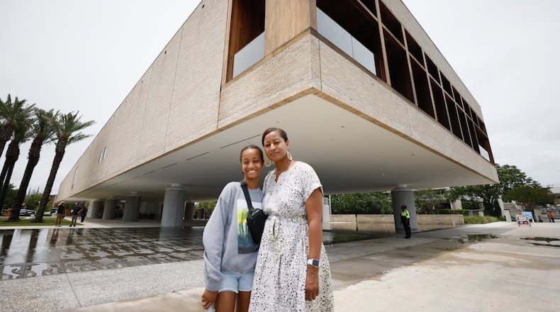 Nedra Rhone and her daughter Layla, 12, visit the new International African American Museum in Charleston, South Carolina during a June 2023 tour of Black history museums of the South.