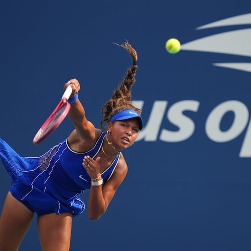 Thea Frodin, of the United States, serves the ball to Elena Rybakina, of Kazakhstan, during the first round of the U.S. Open tennis championships Tuesday, Sept. 1, 2026, in New York. (AP Photo/Kirsty Wigglesworth)