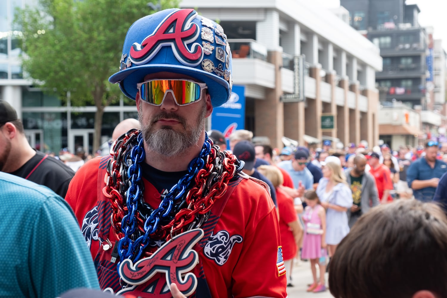 Michael Murray came decked out for the Braves home opener Friday, April 4, 2025.   Ben Gray for the Atlanta Journal-Constitution