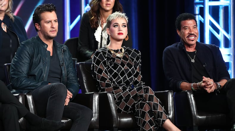 PASADENA, CA - JANUARY 08: (L-R) Judges Luke Bryan, Katy Perry and Lionel Richie of the television show American Idol speak onstage during the ABC Television/Disney portion of the 2018 Winter Television Critics Association Press Tour at The Langham Huntington, Pasadena on January 8, 2018 in Pasadena, California. (Photo by Frederick M. Brown/Getty Images)
