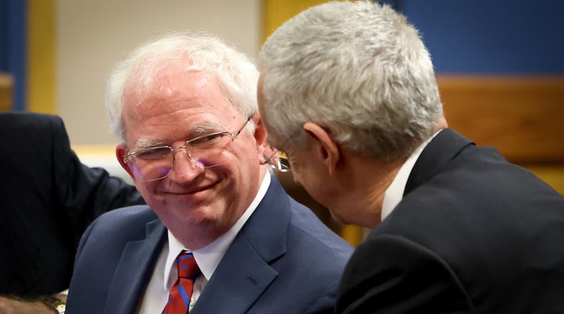 John Eastman (Left) attends a Fulton Superior Court hearing in January. (File photo by Jason Getz/jason.getz@ajc.com)